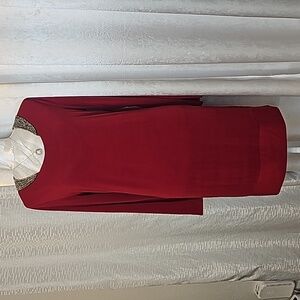 Daisy Fuentes Red Beaded Neckline Long Sleeve Size M